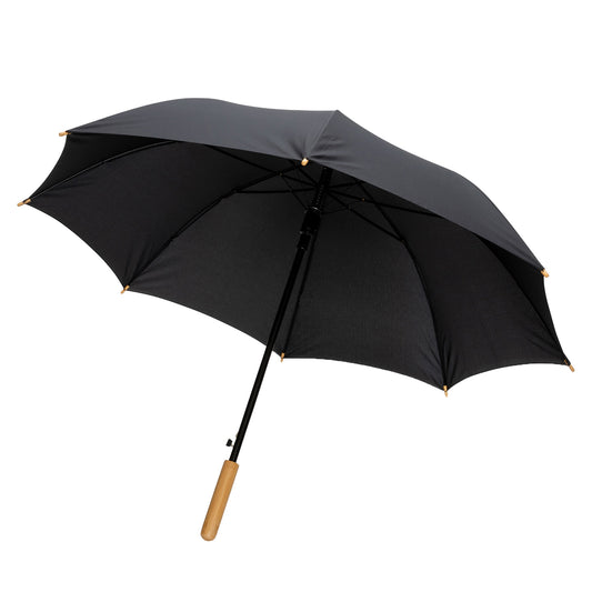 Black - Front - XD Collection Impact Aware Bamboo RPET Stick Umbrella
