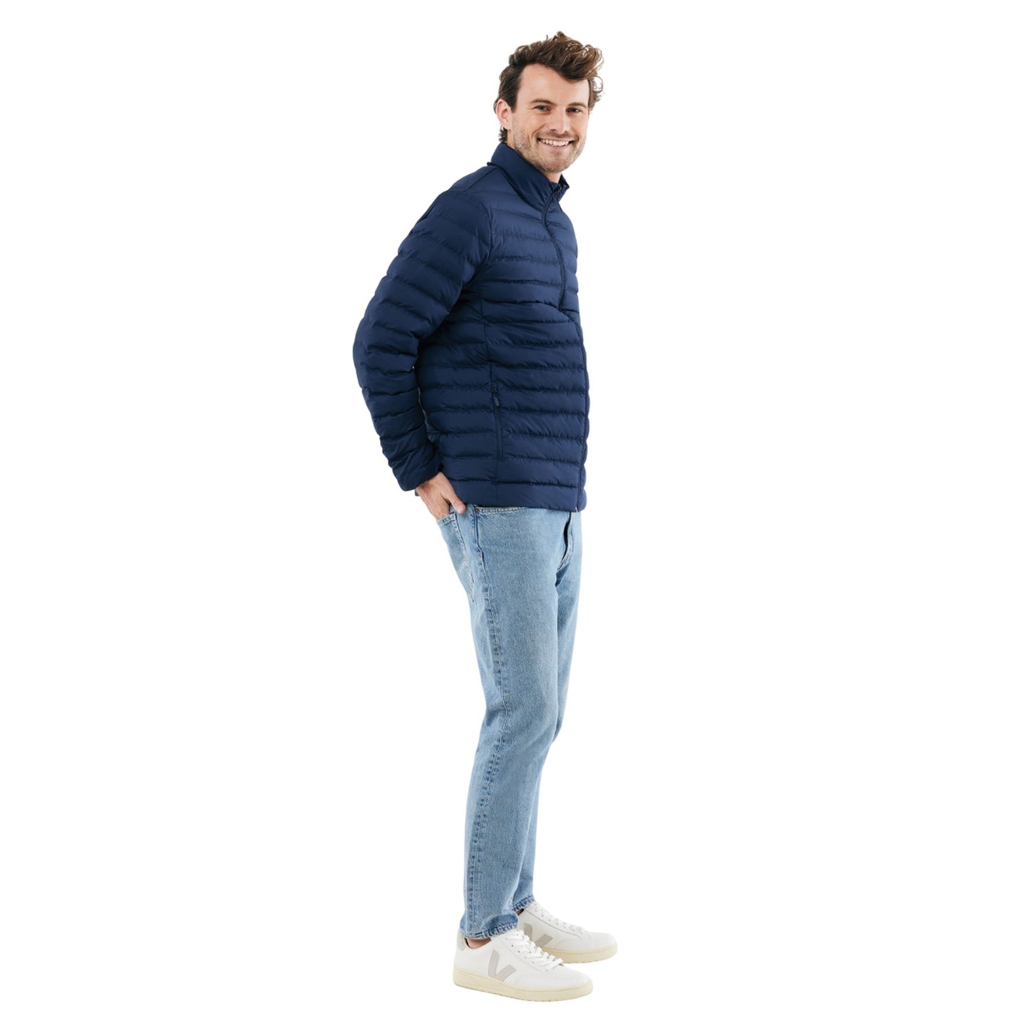 Navy - Side - Iqoniq Mens Maiko Recycled Polyester Padded Jacket