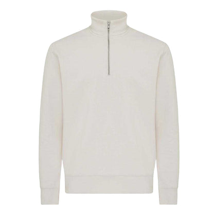 Ivory White - Front - Iqoniq Unisex Adult Elgon Recycled Cotton Quarter Zip Sweater Top