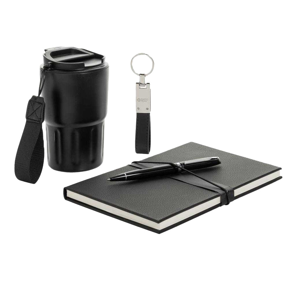 Black - Front - Swiss Peak Deluxe 350ml Business Gift Set Set