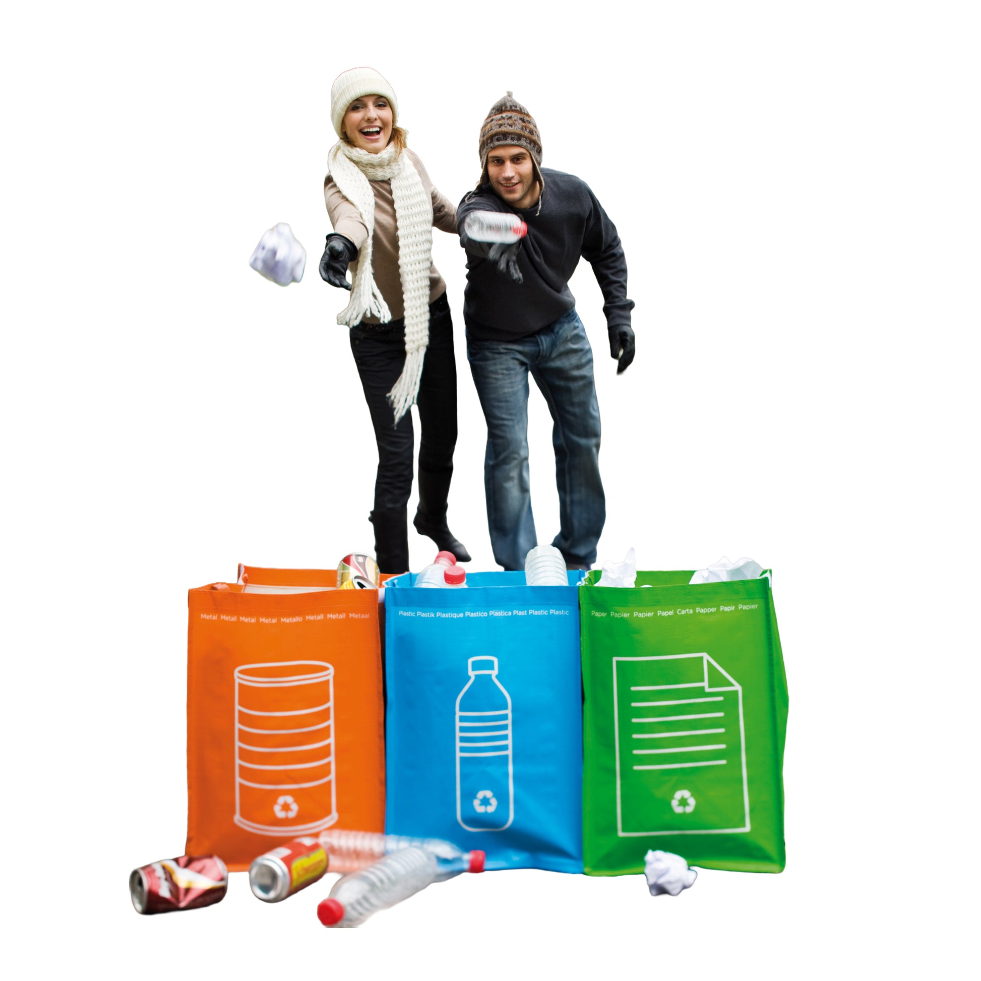 Green-Blue-Orange - Side - XD Collection Recycling Bags (Pack of 3)