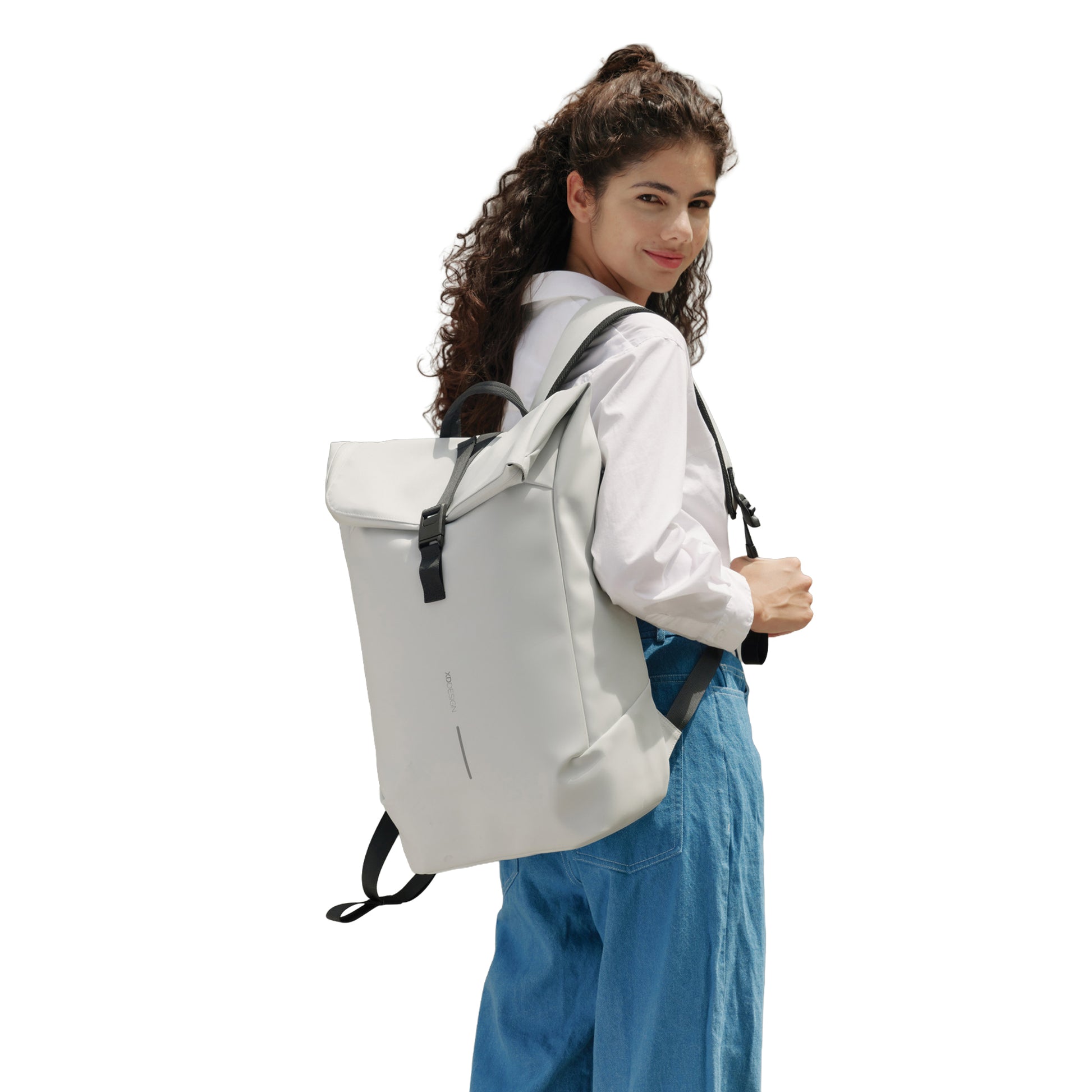 Off White - Back - XD Design Urban Flap Top Water Resistant Anti-Theft Backpack