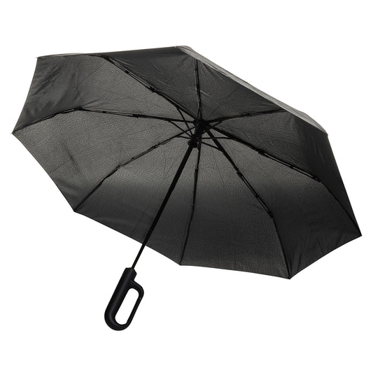 Black - Front - XD Collection Yara RPET Carabiner Clip Folding Umbrella