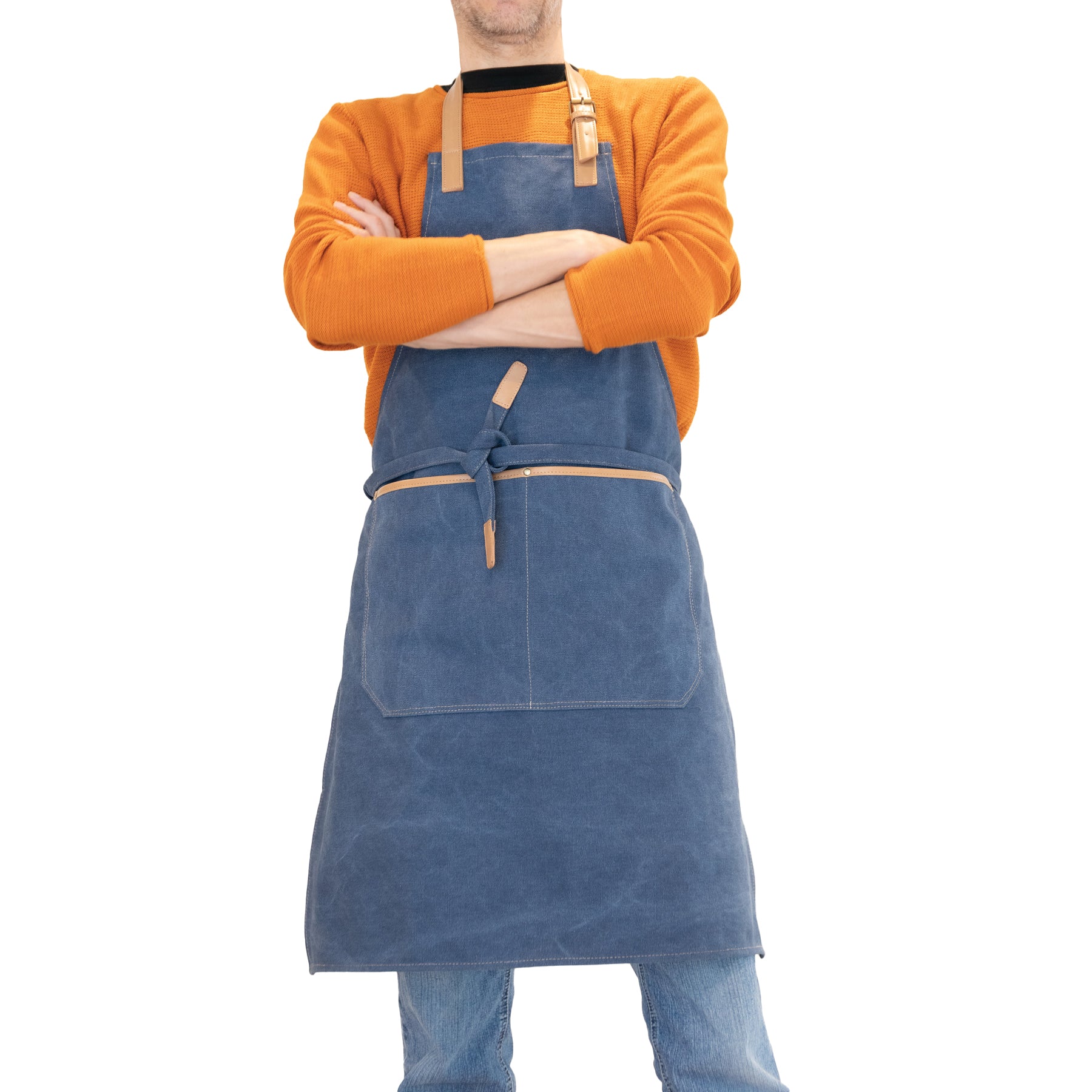 Blue - Side - XD Collection Unisex Adult Deluxe Canvas Chef Apron