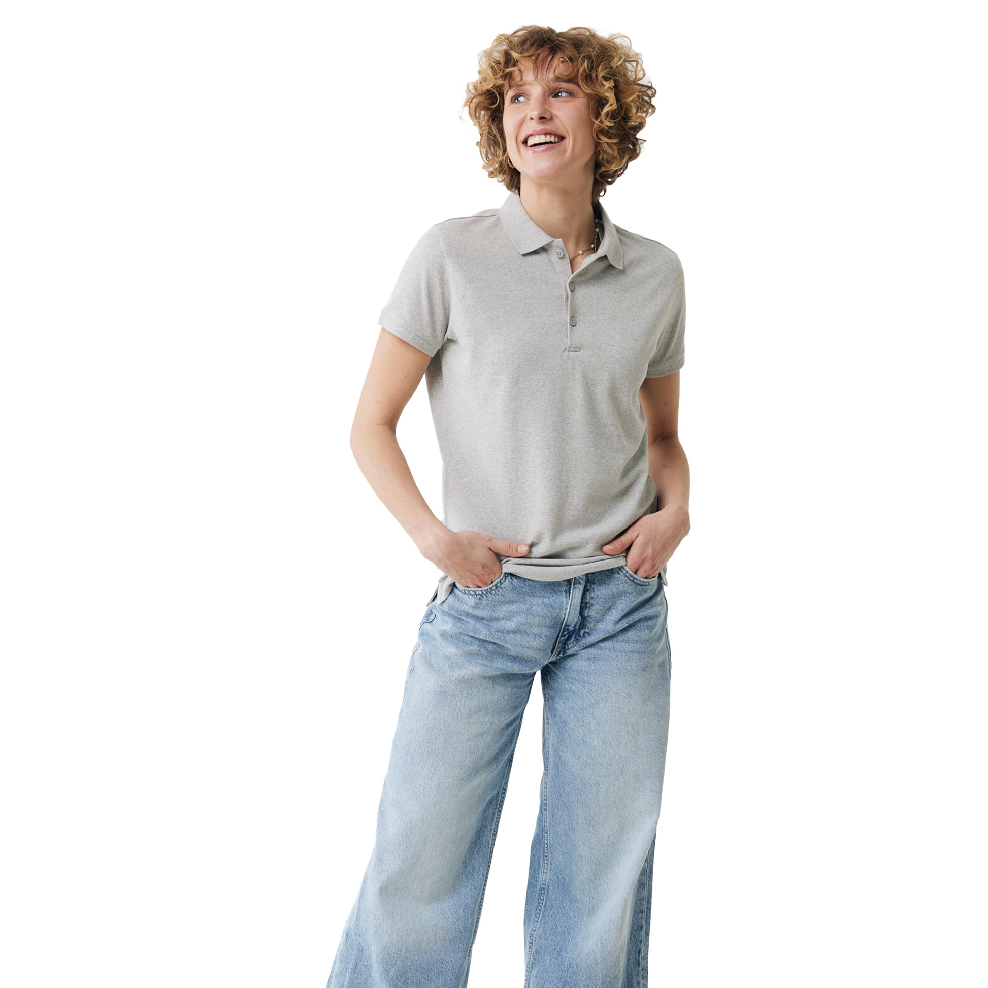 Heather Grey - Side - Iqoniq Womens-Ladies Yosemite Pique Polo Shirt
