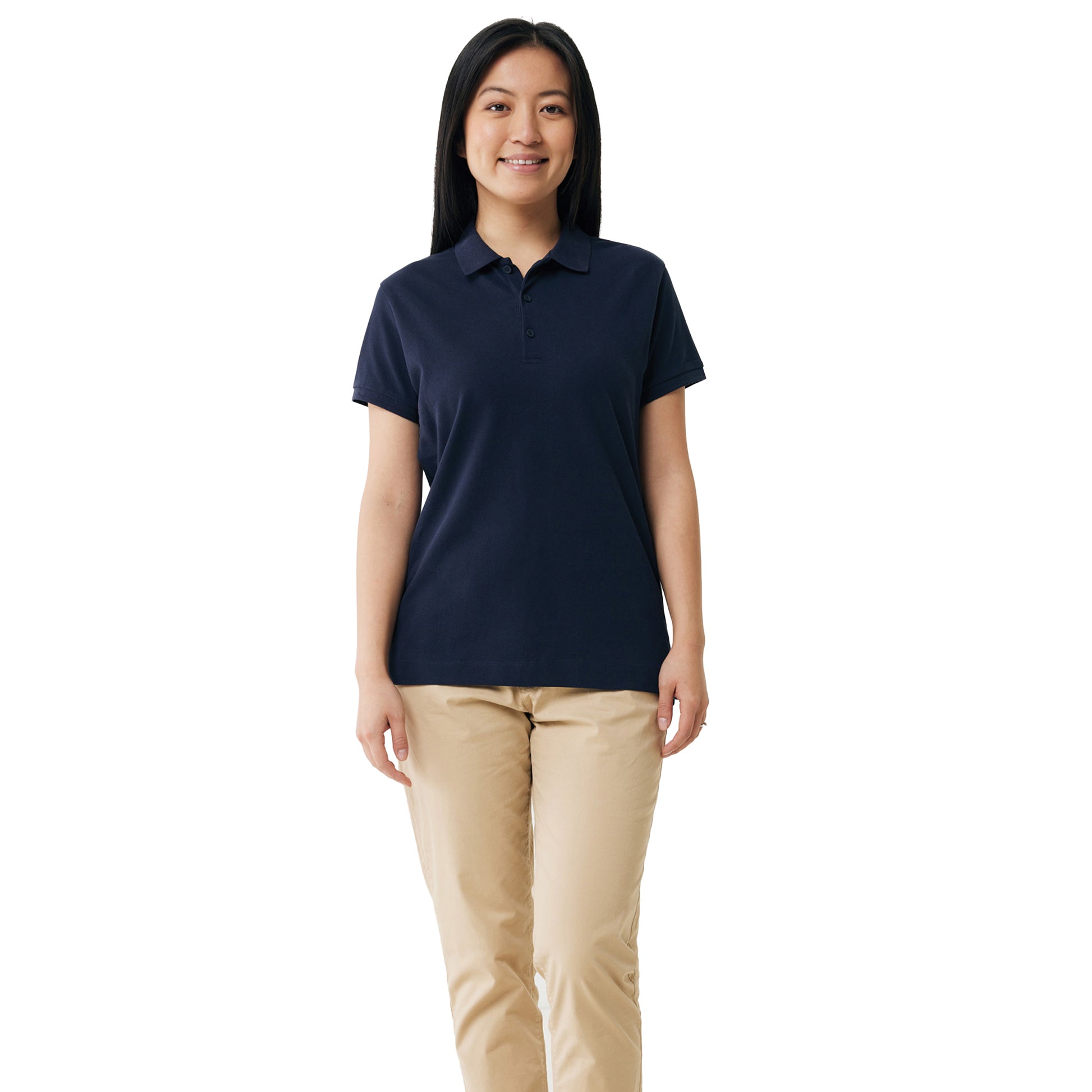 Navy - Side - Iqoniq Womens-Ladies Yosemite Pique Polo Shirt