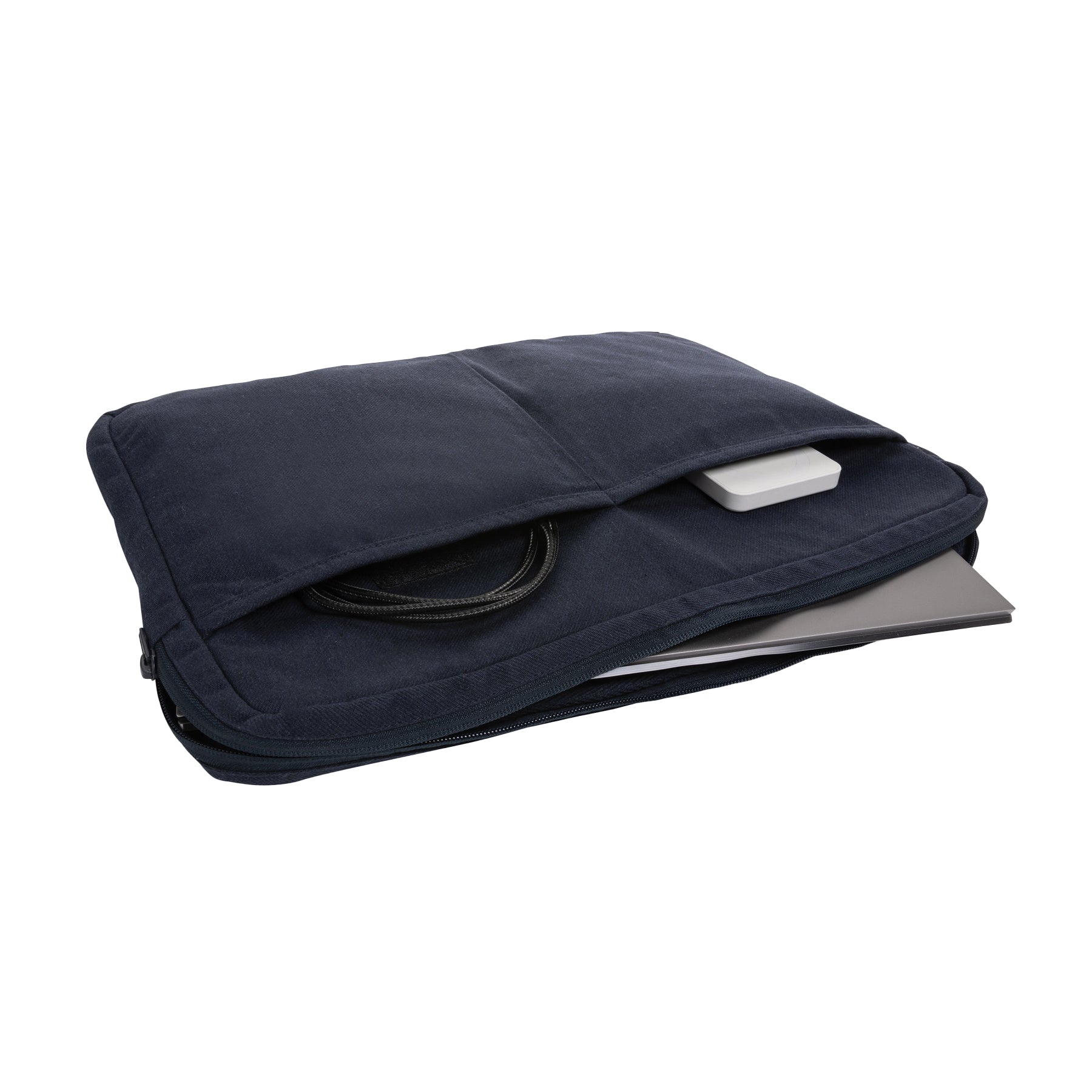 Navy - Side - XD Collection Laluka Recycled Cotton Aware Laptop Sleeve