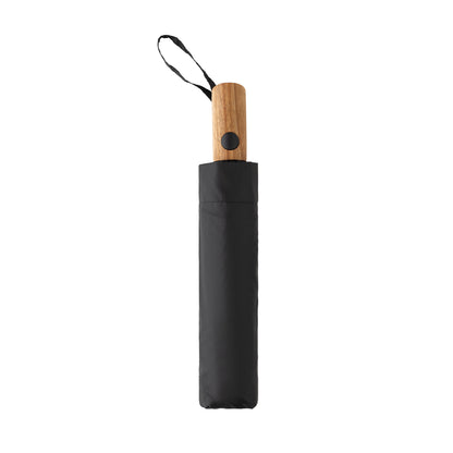 Black - Side - XD Collection Kaycey Acacia Wood Aware Folding Umbrella