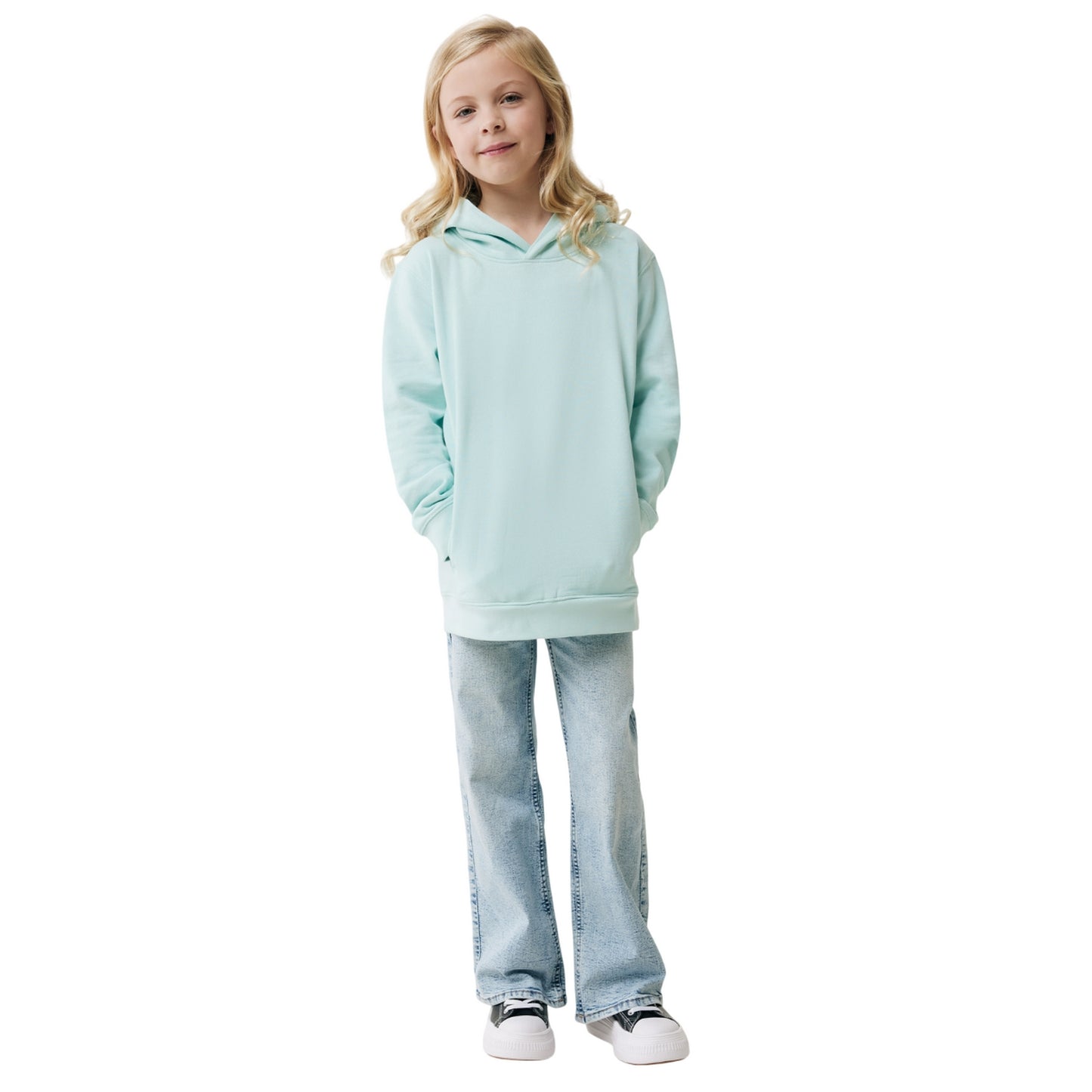 Crushed Mint - Side - Iqoniq Childrens-Kids Yengo Recycled Cotton Side Pocket Hoodie