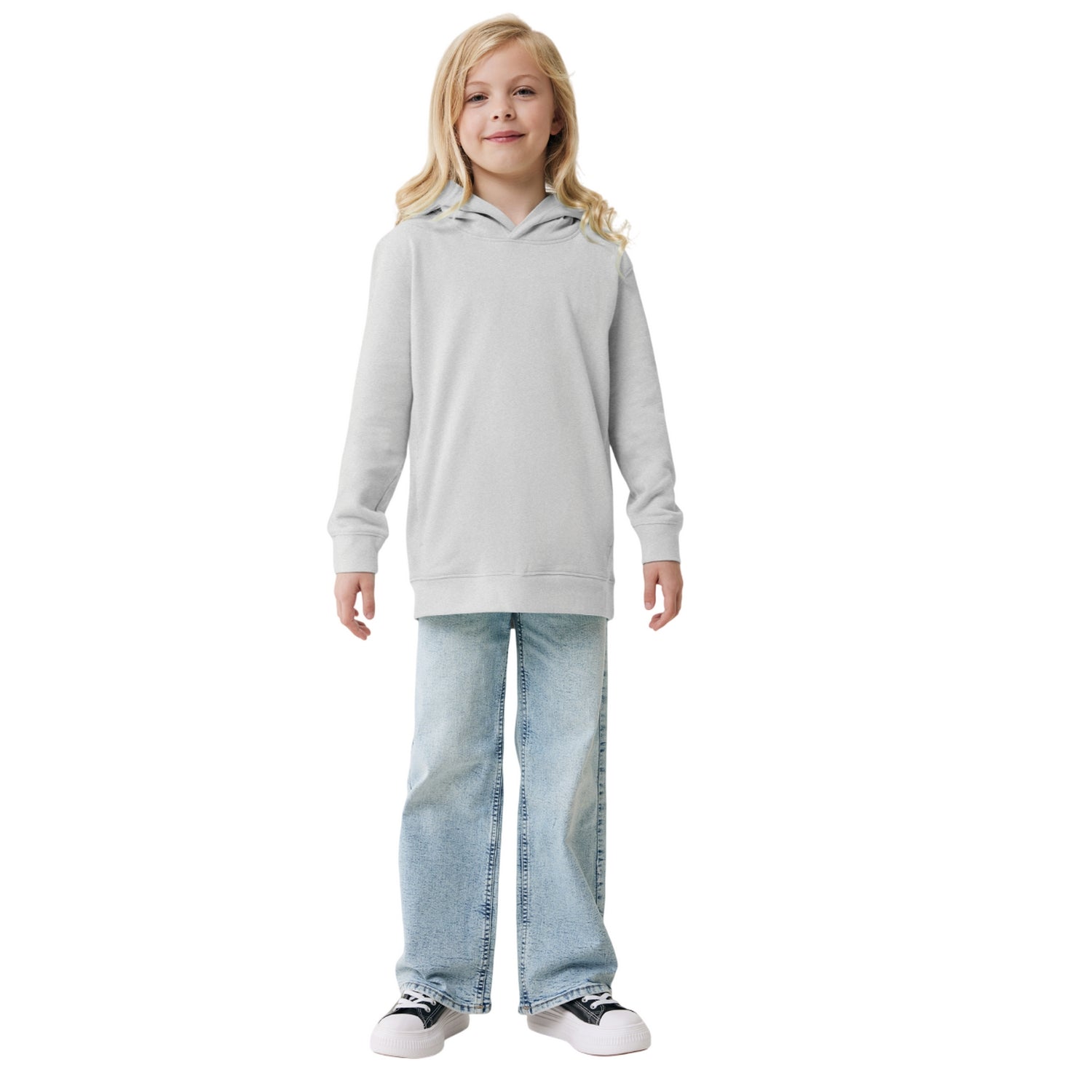 Light Heather Grey - Side - Iqoniq Childrens-Kids Yengo Recycled Cotton Side Pocket Hoodie