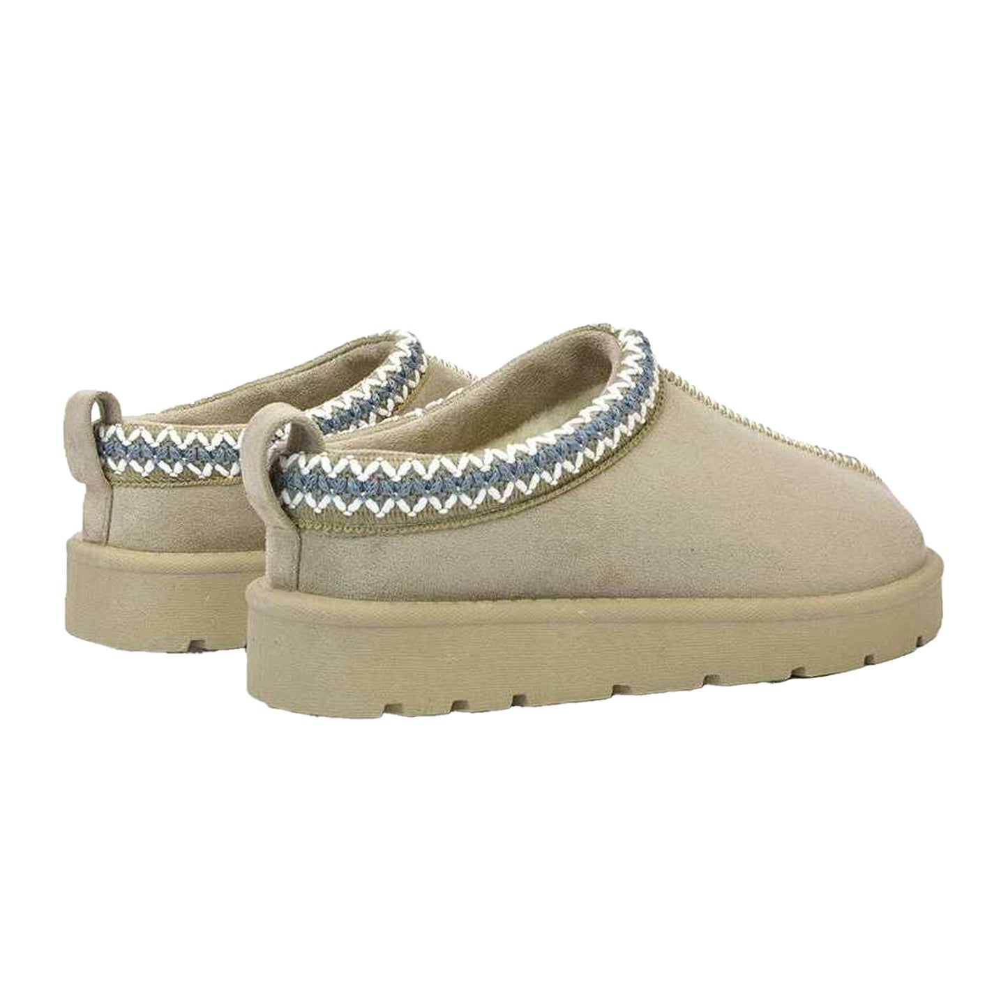 Light Stone - Back - XY London Womens-Ladies Zoe Aztec Faux Fur Lined Slippers