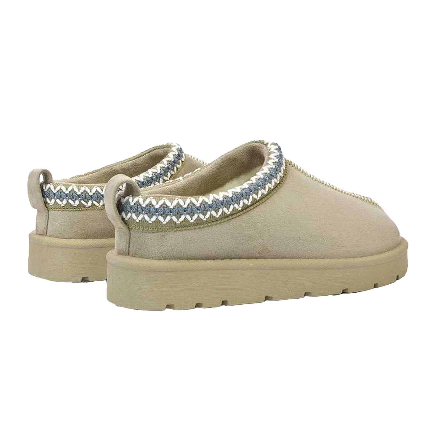 Light Stone - Back - XY London Womens-Ladies Zoe Aztec Faux Fur Lined Slippers
