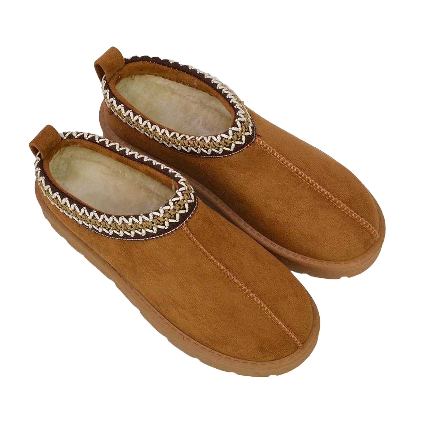 Tan - Lifestyle - XY London Womens-Ladies Zoe Aztec Faux Fur Lined Slippers