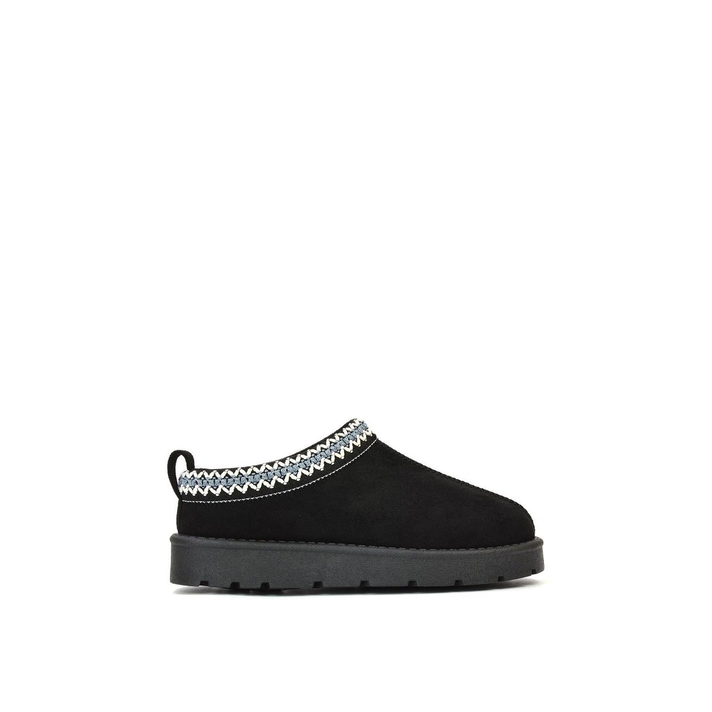 Jet Black - Front - XY London Womens-Ladies Zoe Aztec Faux Fur Lined Slippers