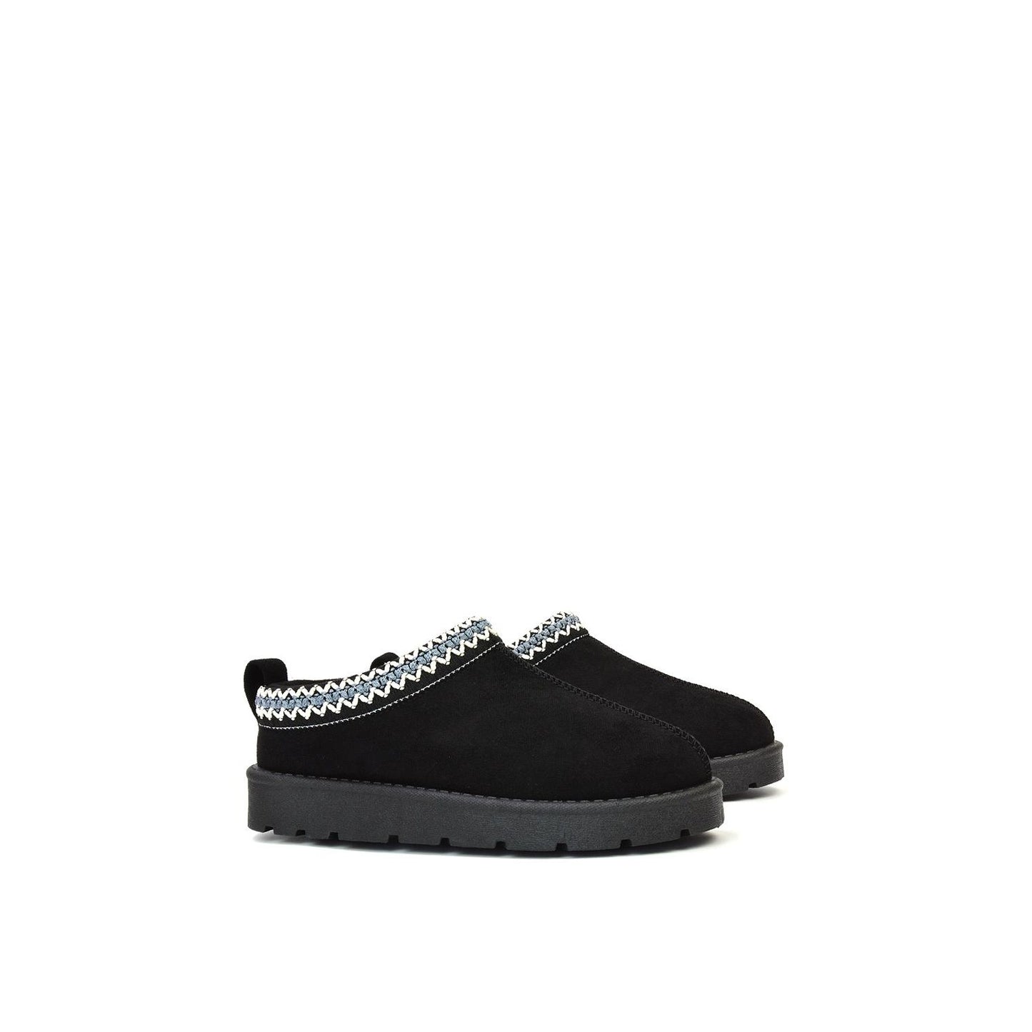 Jet Black - Back - XY London Womens-Ladies Zoe Aztec Faux Fur Lined Slippers