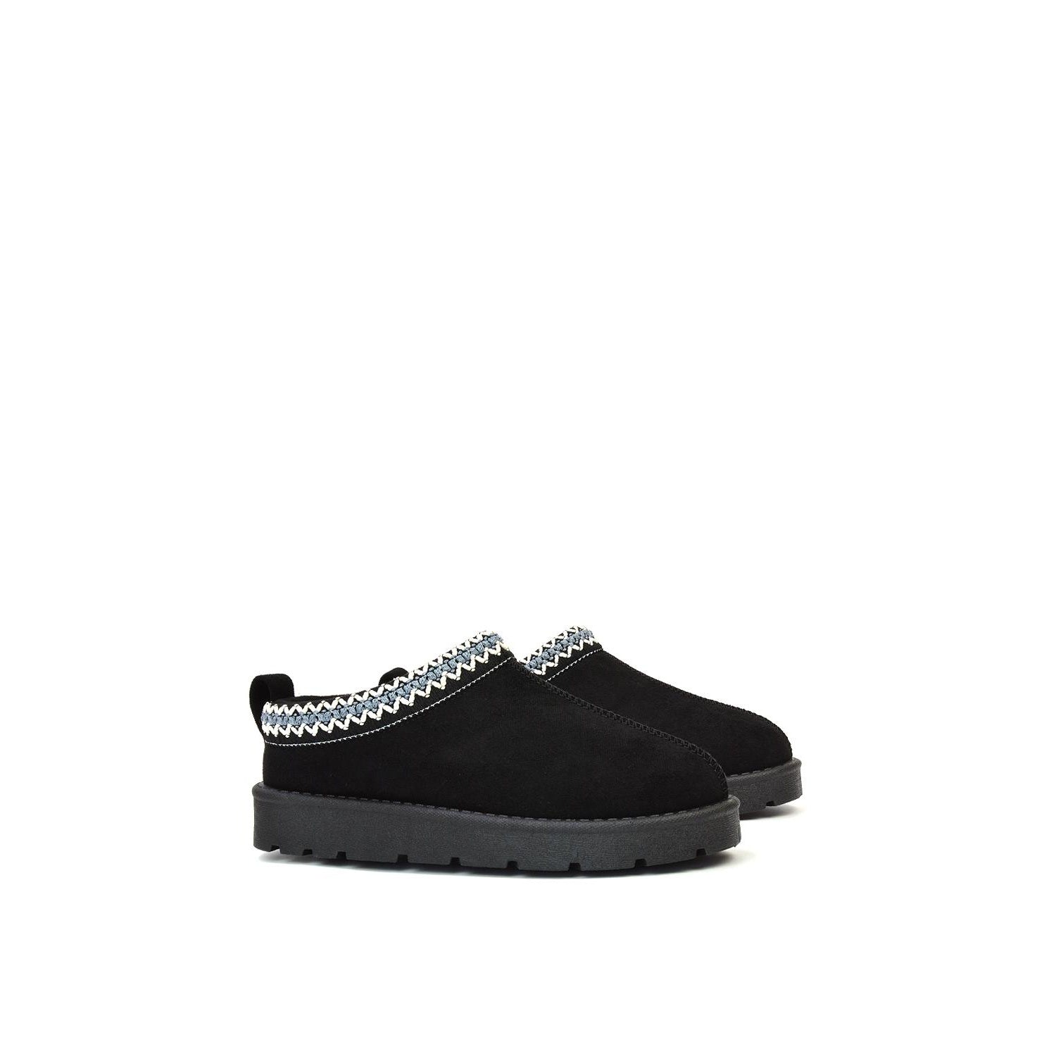 Jet Black - Back - XY London Womens-Ladies Zoe Aztec Faux Fur Lined Slippers