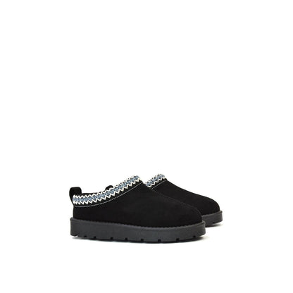 Jet Black - Back - XY London Womens-Ladies Zoe Aztec Faux Fur Lined Slippers