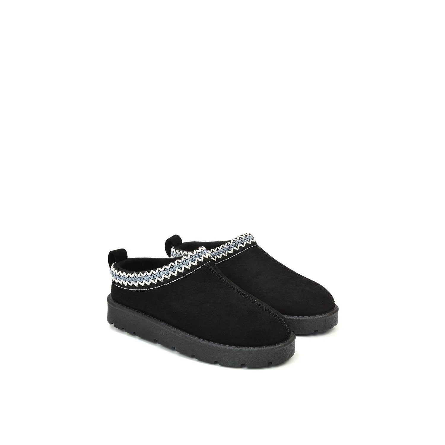 Jet Black - Side - XY London Womens-Ladies Zoe Aztec Faux Fur Lined Slippers