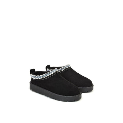 Jet Black - Side - XY London Womens-Ladies Zoe Aztec Faux Fur Lined Slippers