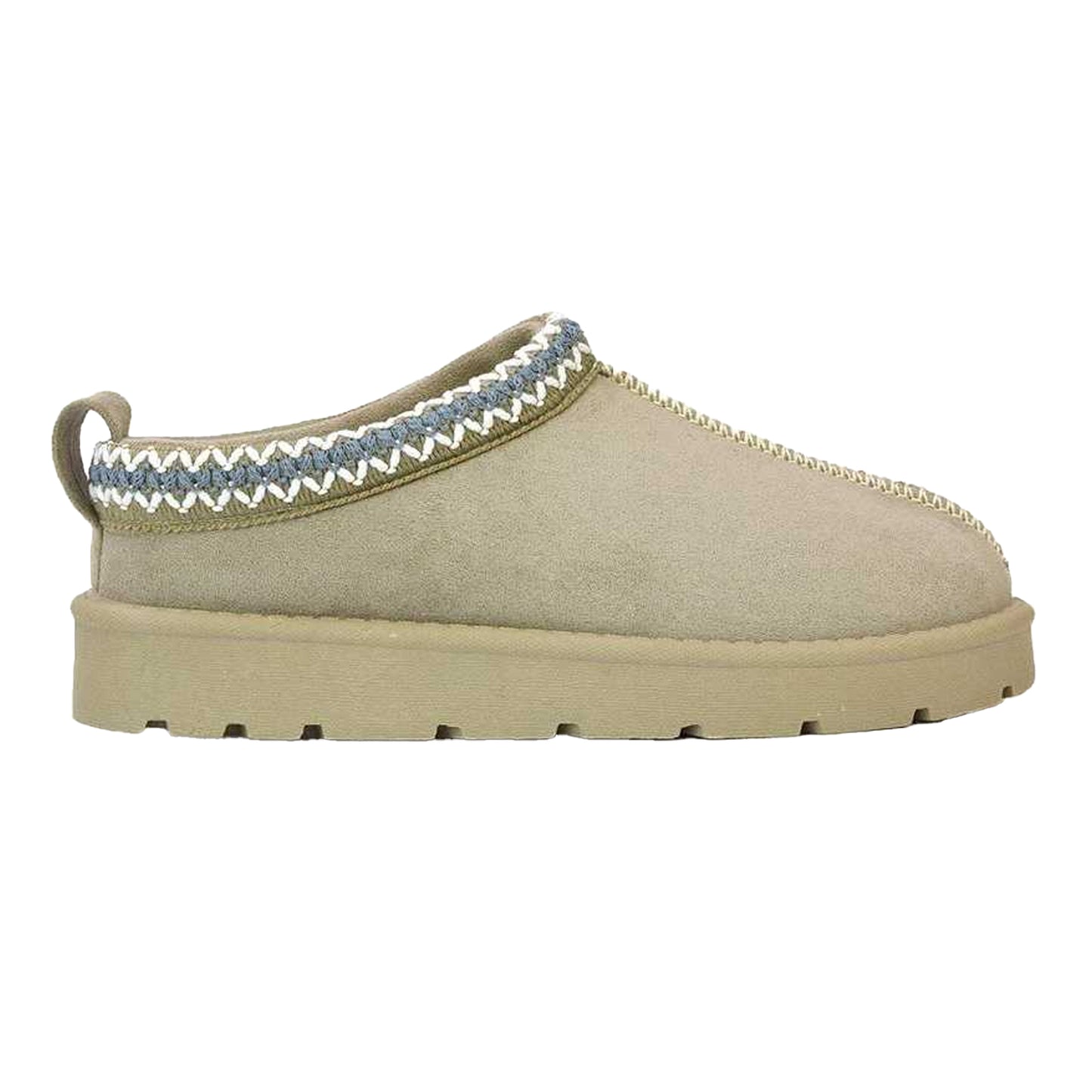 Light Stone - Side - XY London Womens-Ladies Zoe Aztec Faux Fur Lined Slippers