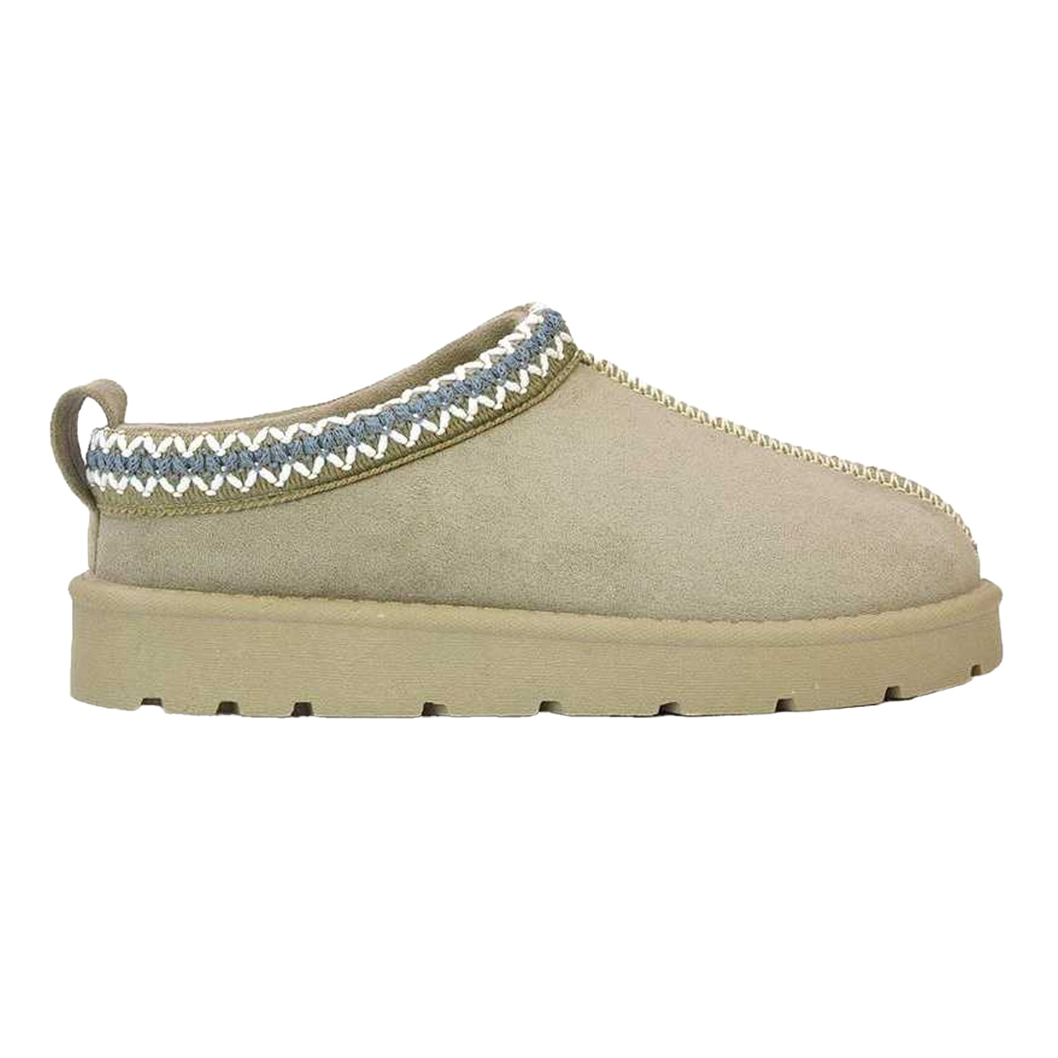 Light Stone - Side - XY London Womens-Ladies Zoe Aztec Faux Fur Lined Slippers