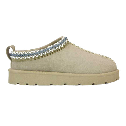 Light Stone - Side - XY London Womens-Ladies Zoe Aztec Faux Fur Lined Slippers