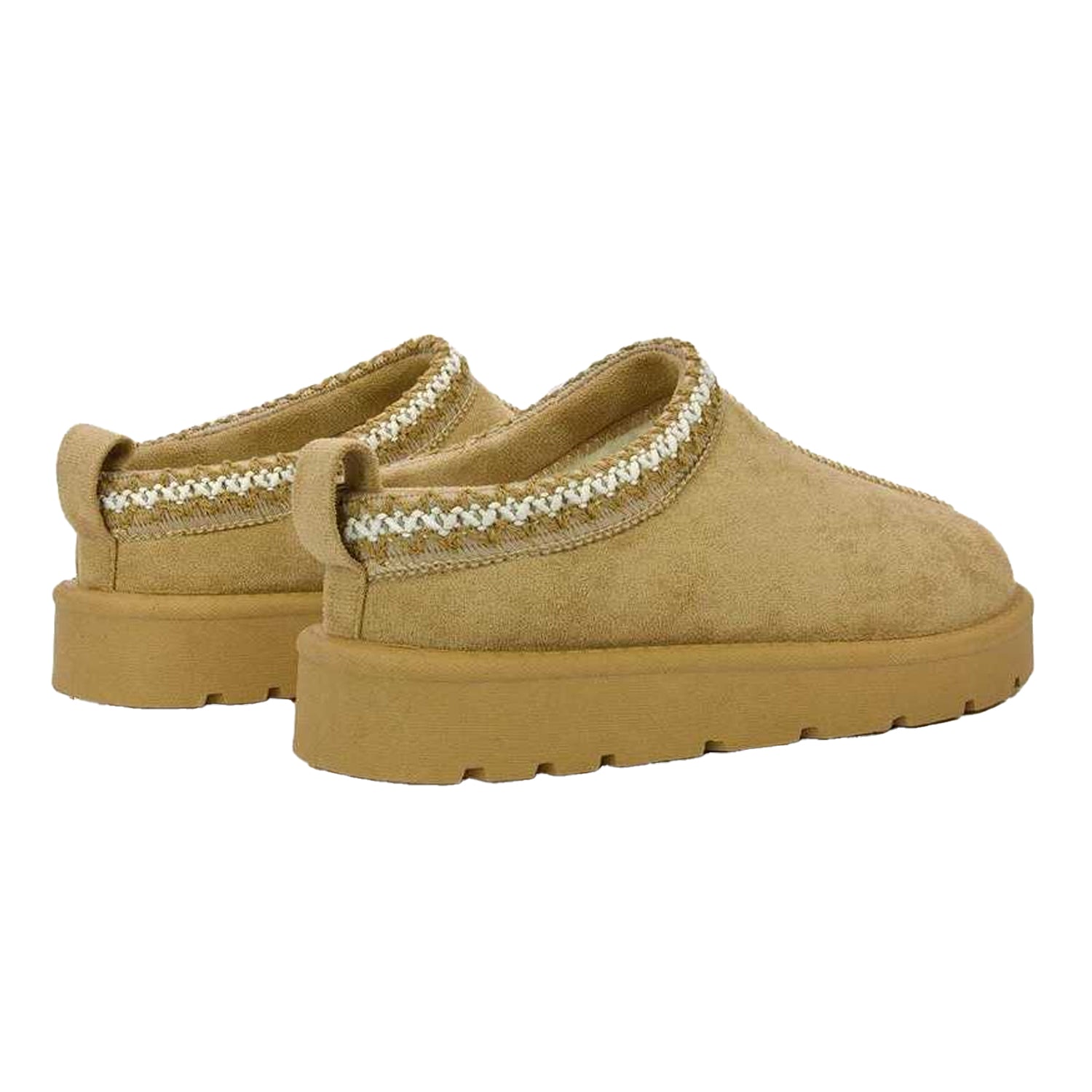 Light Tan - Back - XY London Womens-Ladies Zoe Aztec Faux Fur Lined Slippers
