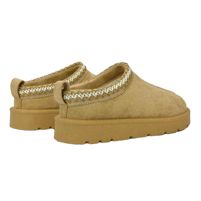 Light Tan - Back - XY London Womens-Ladies Zoe Aztec Faux Fur Lined Slippers