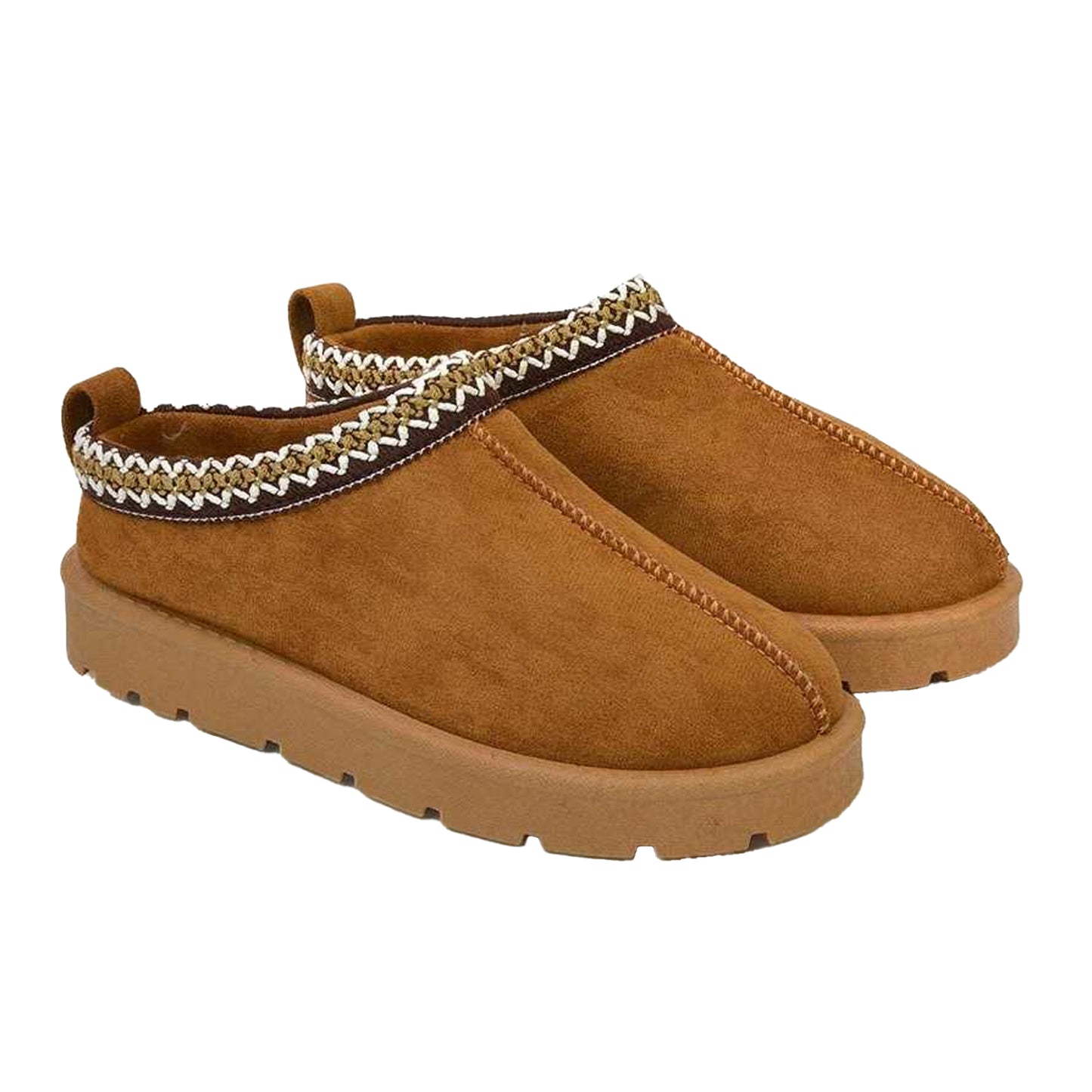 Tan - Front - XY London Womens-Ladies Zoe Aztec Faux Fur Lined Slippers