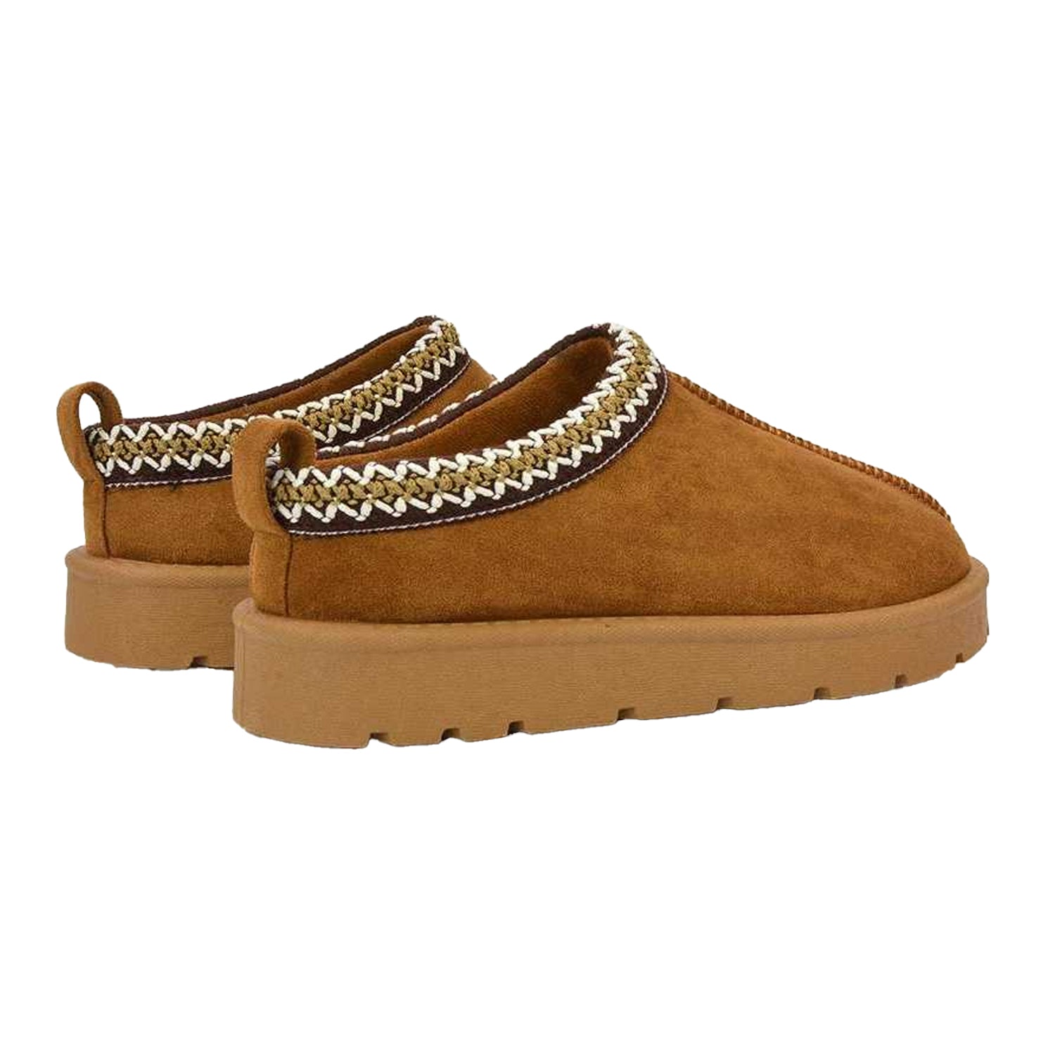 Tan - Back - XY London Womens-Ladies Zoe Aztec Faux Fur Lined Slippers