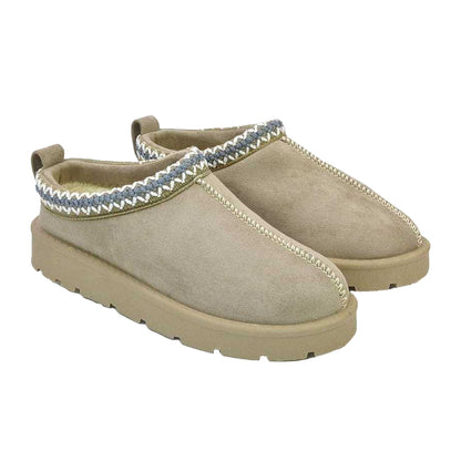 Light Stone - Front - XY London Womens-Ladies Zoe Aztec Faux Fur Lined Slippers