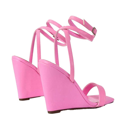 Pink - Back - XY London Womens-Ladies Collins Strappy Wedge Sandals