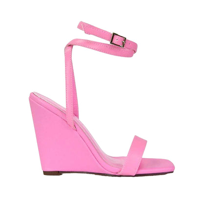 Pink - Side - XY London Womens-Ladies Collins Strappy Wedge Sandals