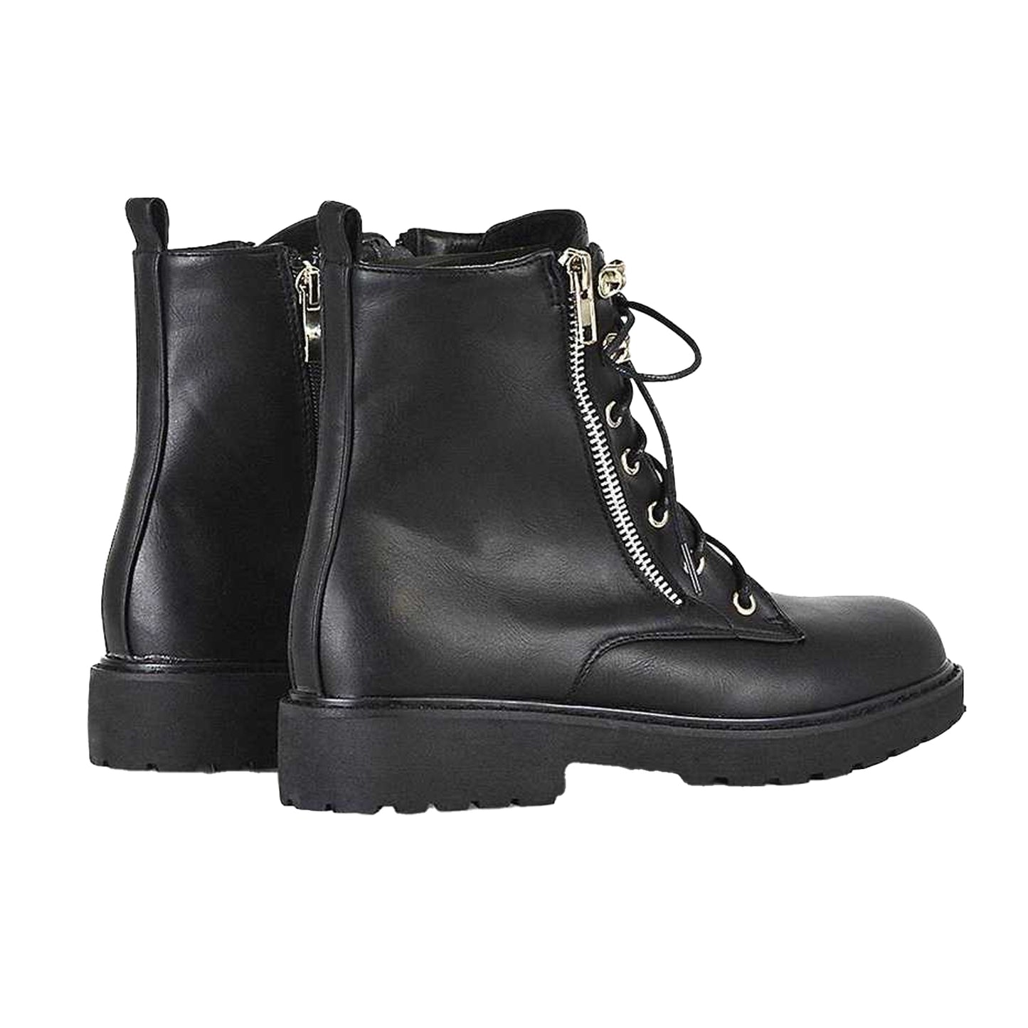 Black - Back - XY London Womens-Ladies Halsey Lace Up Biker Boots