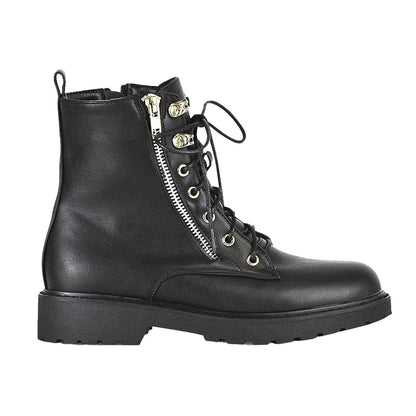 Black - Side - XY London Womens-Ladies Halsey Lace Up Biker Boots