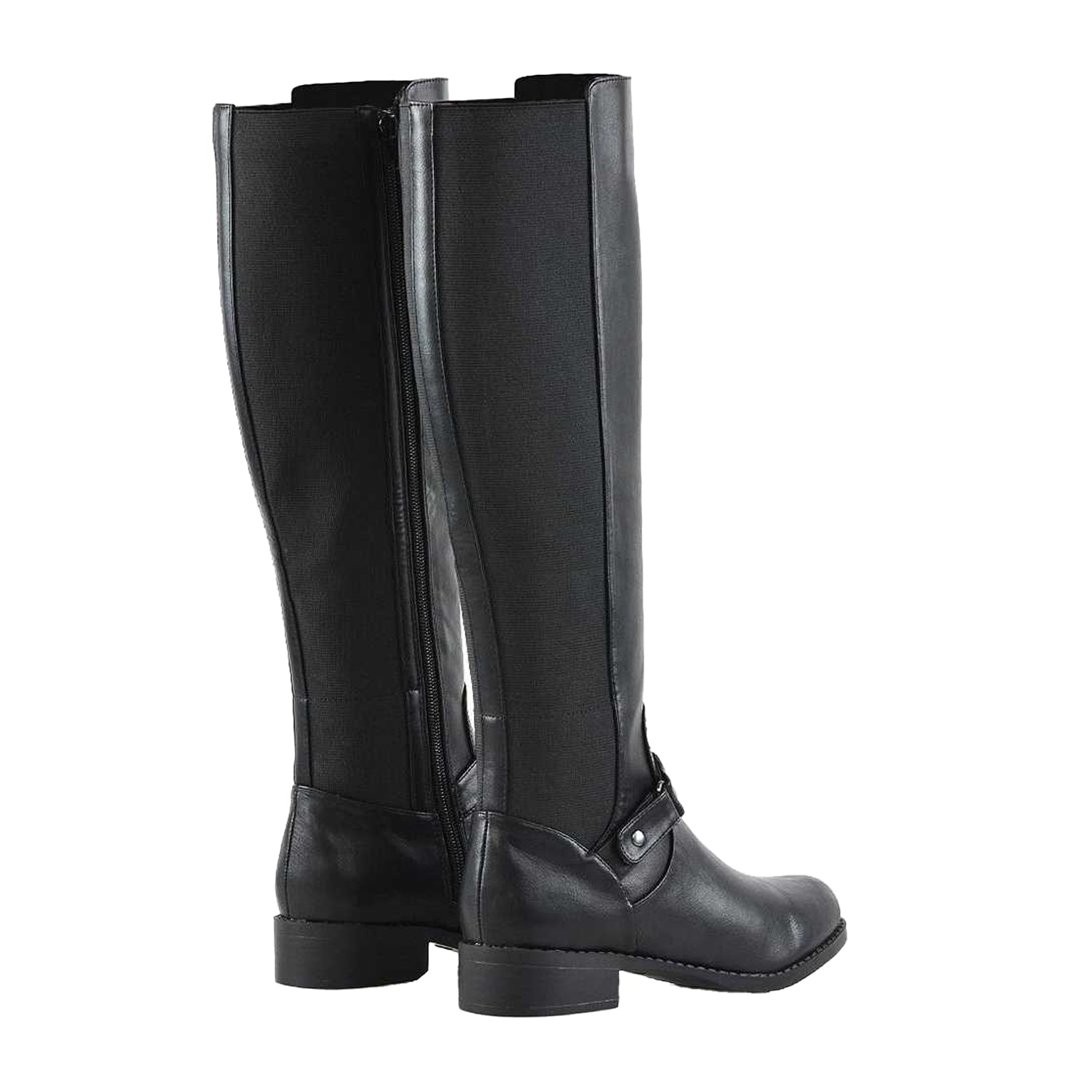 Black - Back - XY London Womens-Ladies Mikayla Elasticated Panel Knee-High Boots