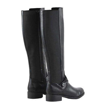 Black - Back - XY London Womens-Ladies Mikayla Elasticated Panel Knee-High Boots
