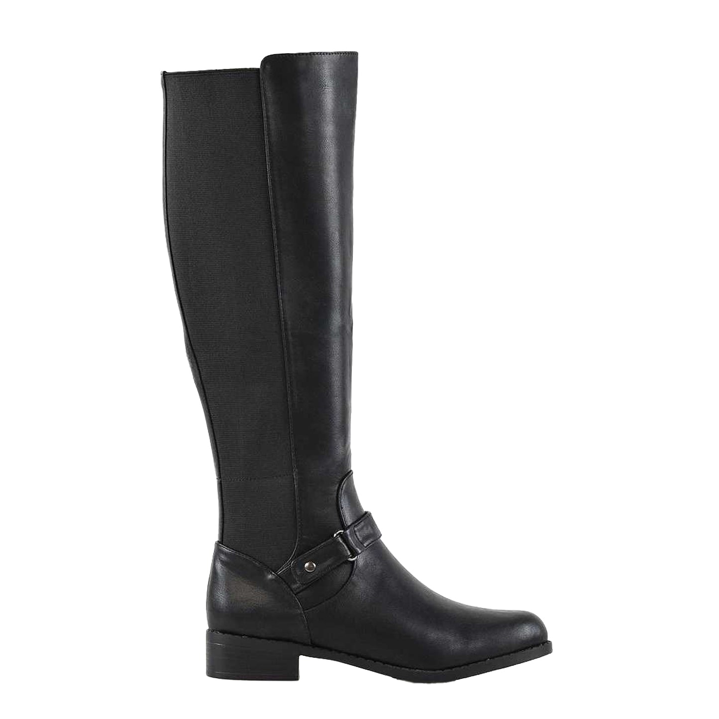 Black - Side - XY London Womens-Ladies Mikayla Elasticated Panel Knee-High Boots