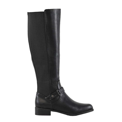 Black - Side - XY London Womens-Ladies Mikayla Elasticated Panel Knee-High Boots