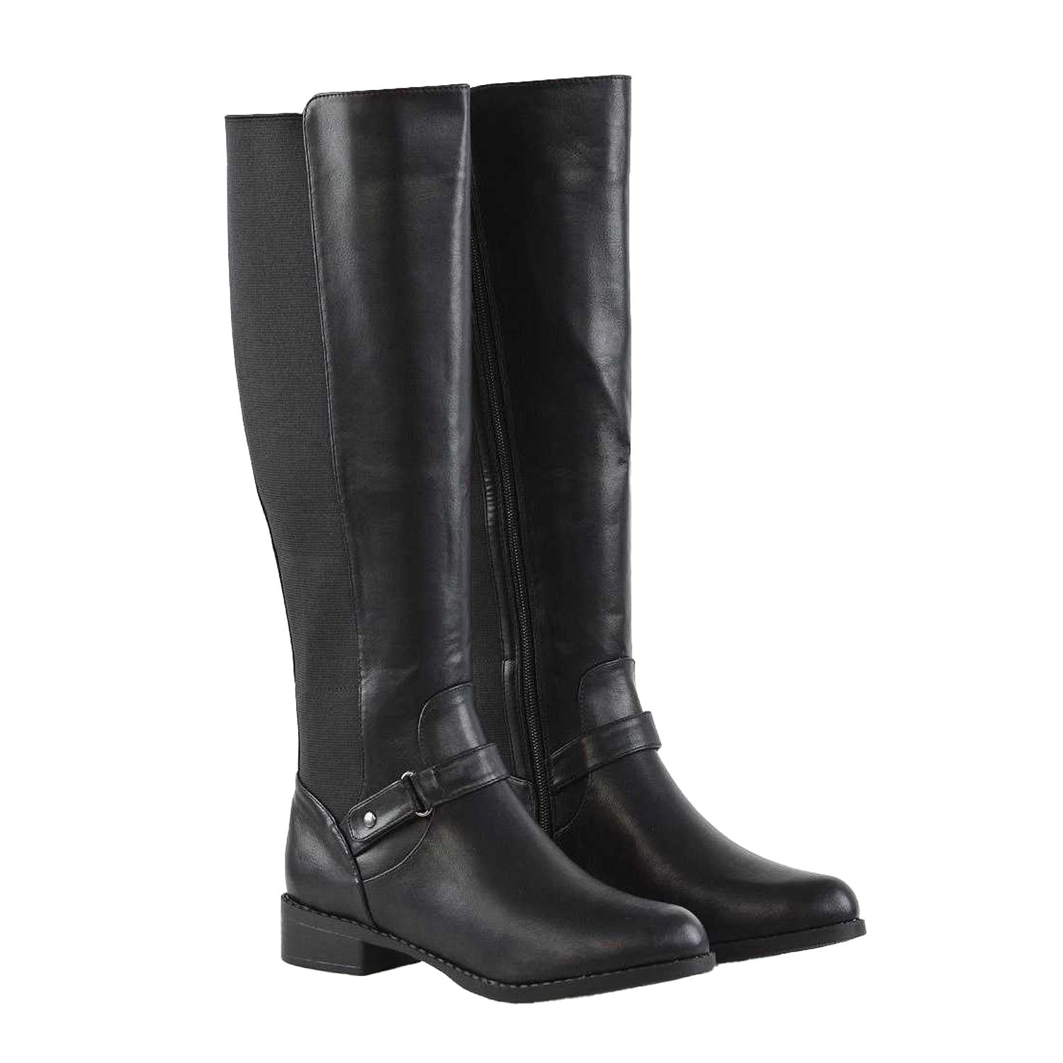 Black - Lifestyle - XY London Womens-Ladies Mikayla Elasticated Panel Knee-High Boots