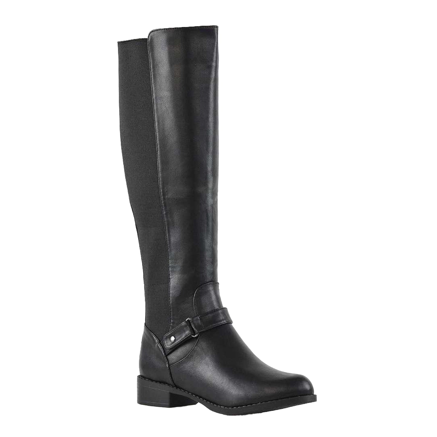 Black - Front - XY London Womens-Ladies Mikayla Elasticated Panel Knee-High Boots