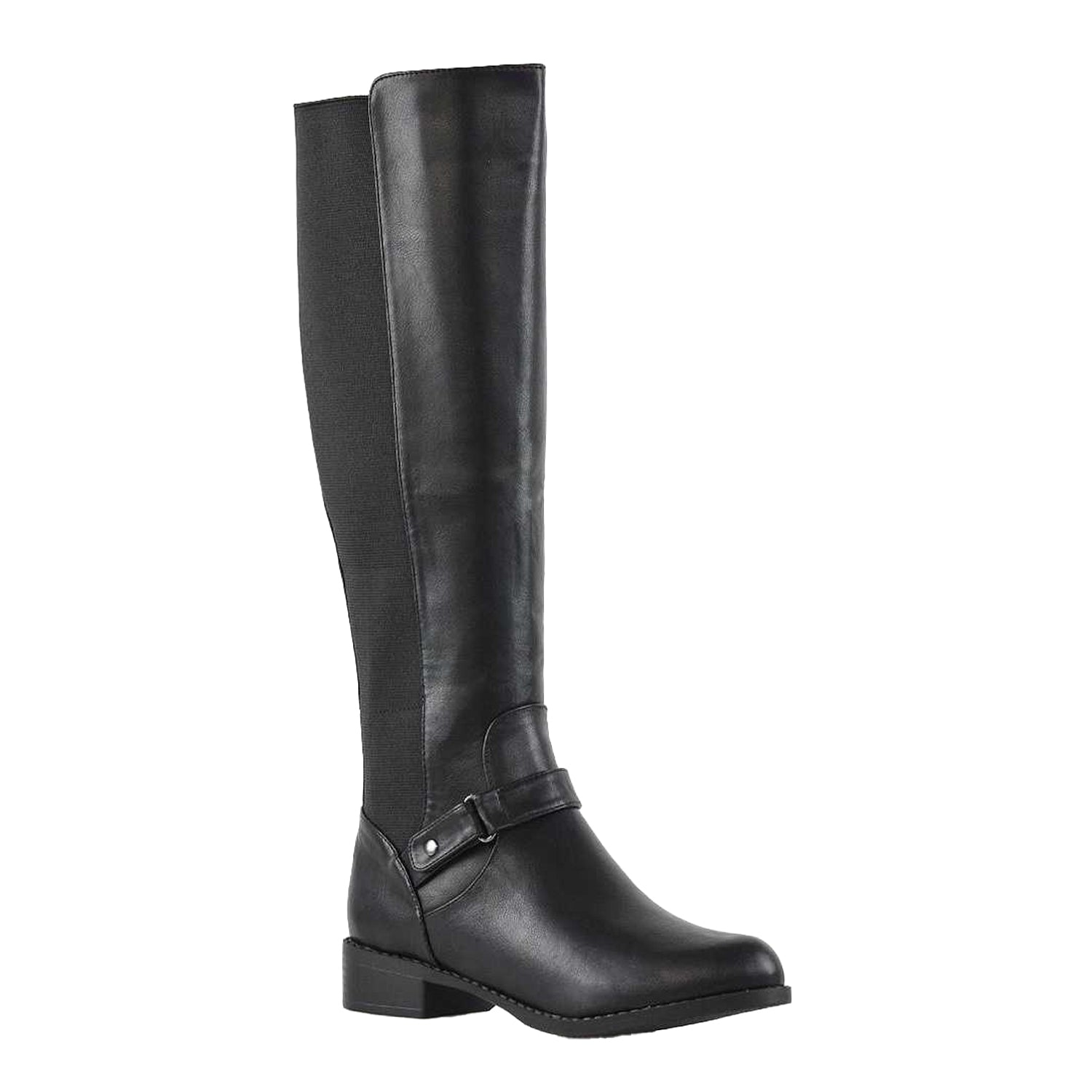 Black - Front - XY London Womens-Ladies Mikayla Elasticated Panel Knee-High Boots
