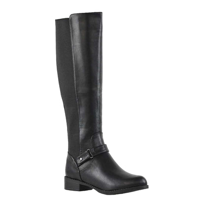 Black - Front - XY London Womens-Ladies Mikayla Elasticated Panel Knee-High Boots