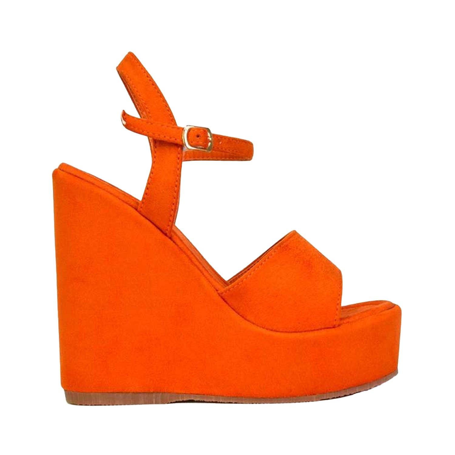 Orange - Side - XY London Womens-Ladies Belinda Strappy Platform Heel Wedge Sandals