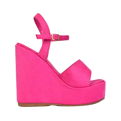 Fuchsia - Side - XY London Womens-Ladies Belinda Strappy Platform Heel Wedge Sandals