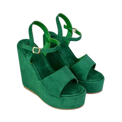 Green - Front - XY London Womens-Ladies Belinda Strappy Platform Heel Wedge Sandals