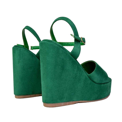 Green - Back - XY London Womens-Ladies Belinda Strappy Platform Heel Wedge Sandals