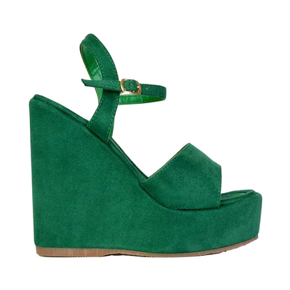 Green - Side - XY London Womens-Ladies Belinda Strappy Platform Heel Wedge Sandals
