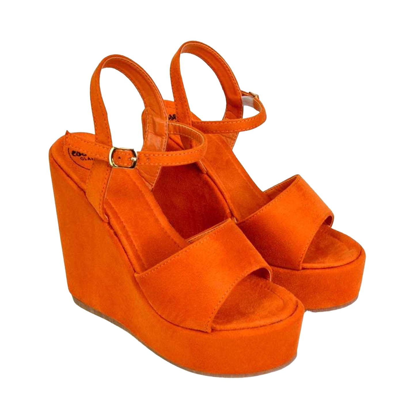 Orange - Front - XY London Womens-Ladies Belinda Strappy Platform Heel Wedge Sandals