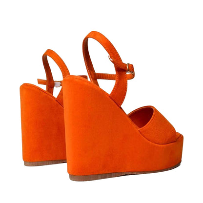 Orange - Back - XY London Womens-Ladies Belinda Strappy Platform Heel Wedge Sandals